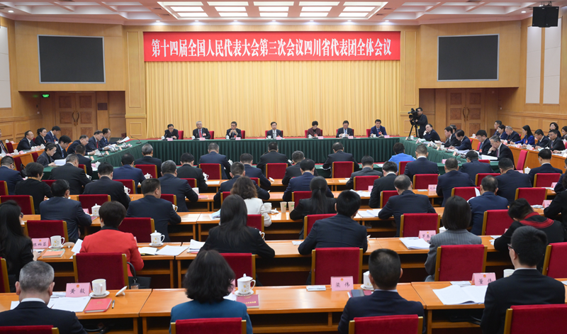 四川代表团举行全体会议  继续审议全国人大常委会工作报告和“两高”工作报告  王晓晖施小琳等参加 